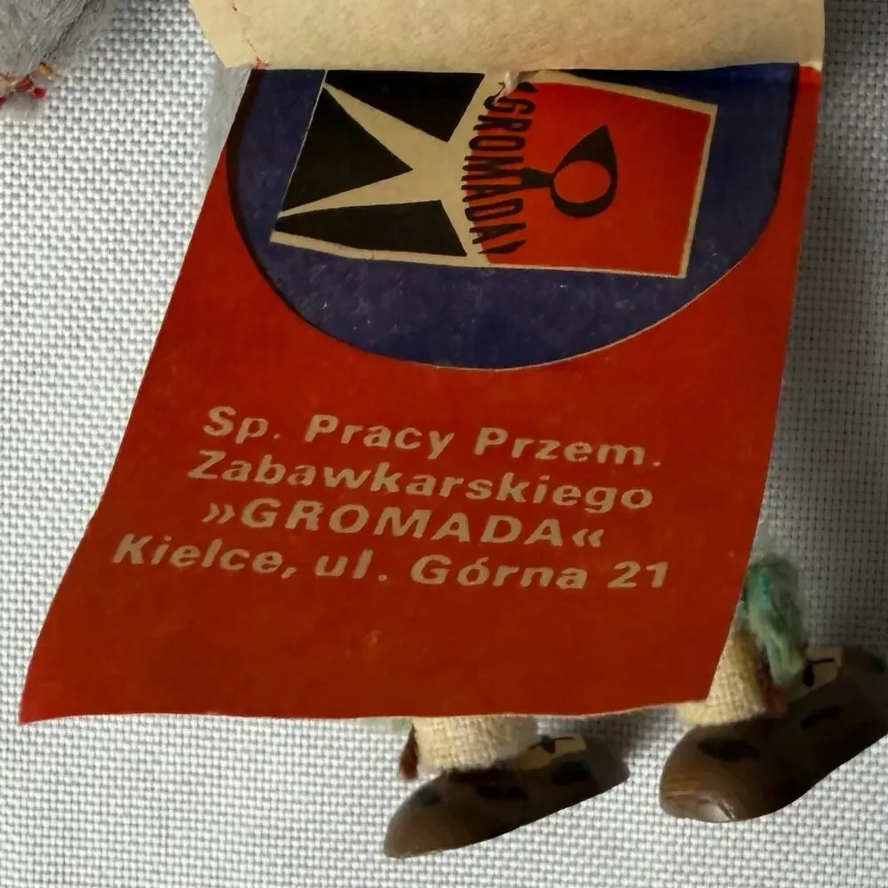 VTG Polish Gromada Wood Peg Dolls Pair Spisz Folk Costume Original Tags 1970s